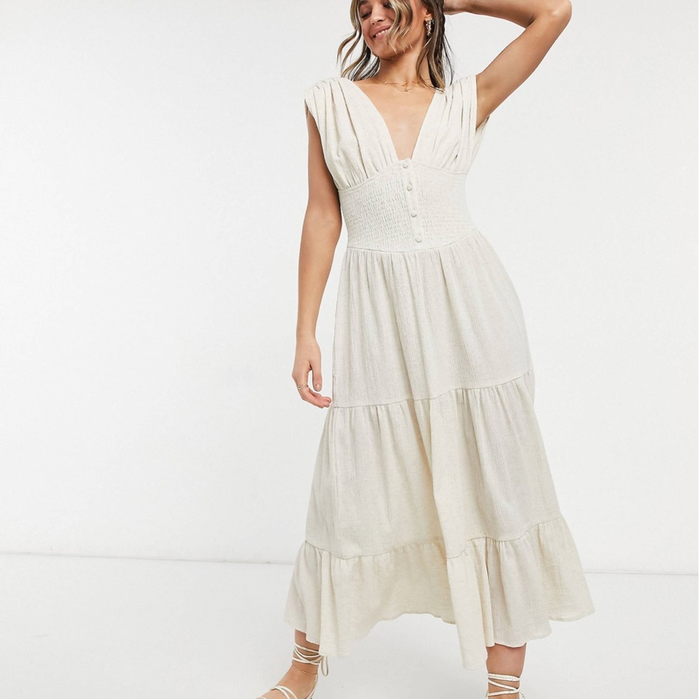 ASOS shirred waist button front midi sundress